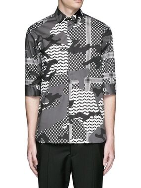 MEN’S NEIL BARRETT black White Long Sleeve Shirt Size 42.
